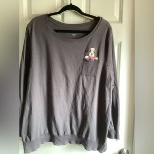 Carole Hochman Gray Long Sleeve Pocket Sweatshirt with Puppy 3x